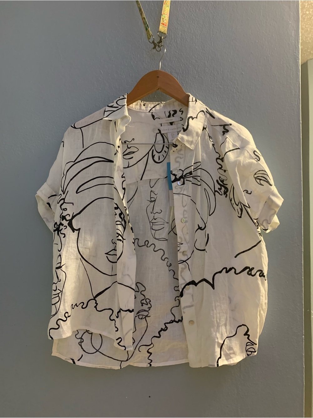 House of Harlow 1960 White Button-Down Shirt with Black Line Art
